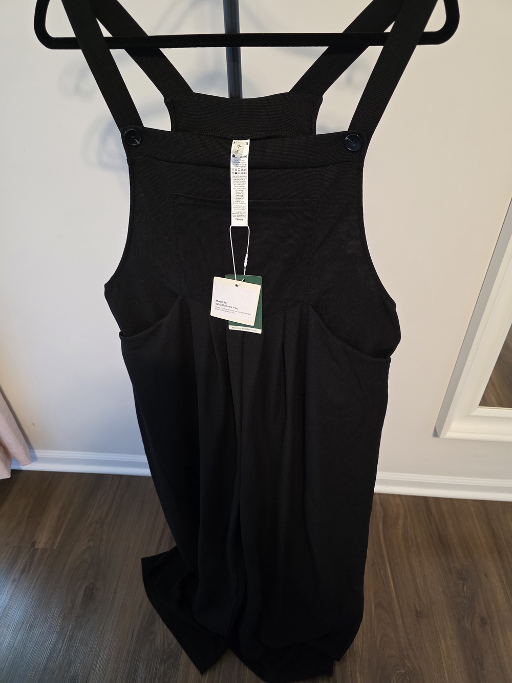 NWT Halara Black Waffle Wide Leg Overalls Adjustable Straps